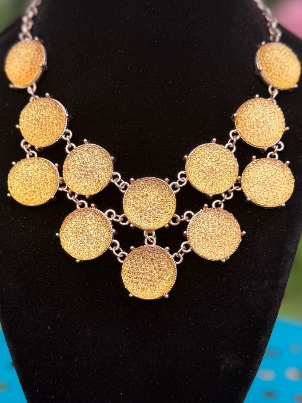 Make a dazzling-glamorous statement w/this gorgeous gold-tone tiered bib necklac